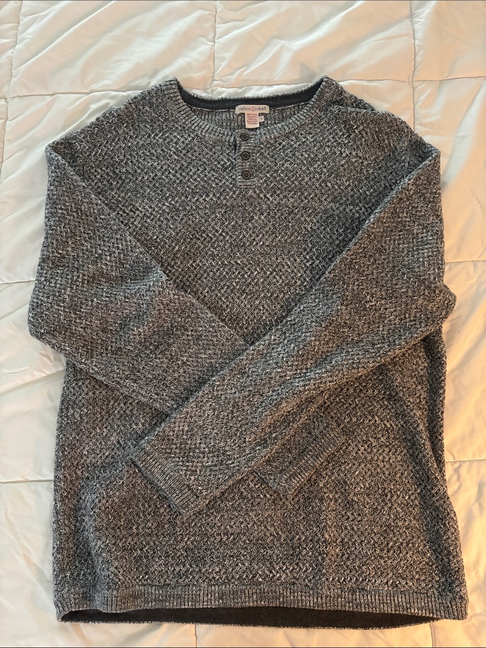 Carbon 2 Cobalt Gray Textured Knit Henley Sweater - size Large